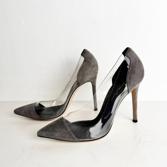 Gianvito Rossi Brown Suede and PVC Plexi Pointed Toe Pumps Size 38 - Picture 5 of 8